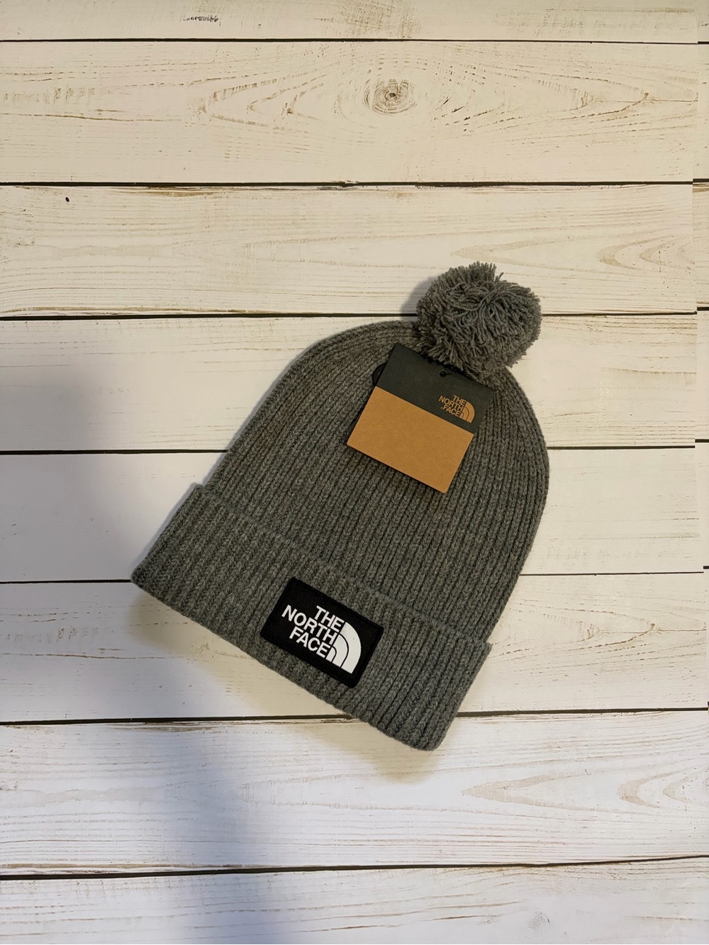 The North Face Women’s Gray Pom Cuffed Beanie